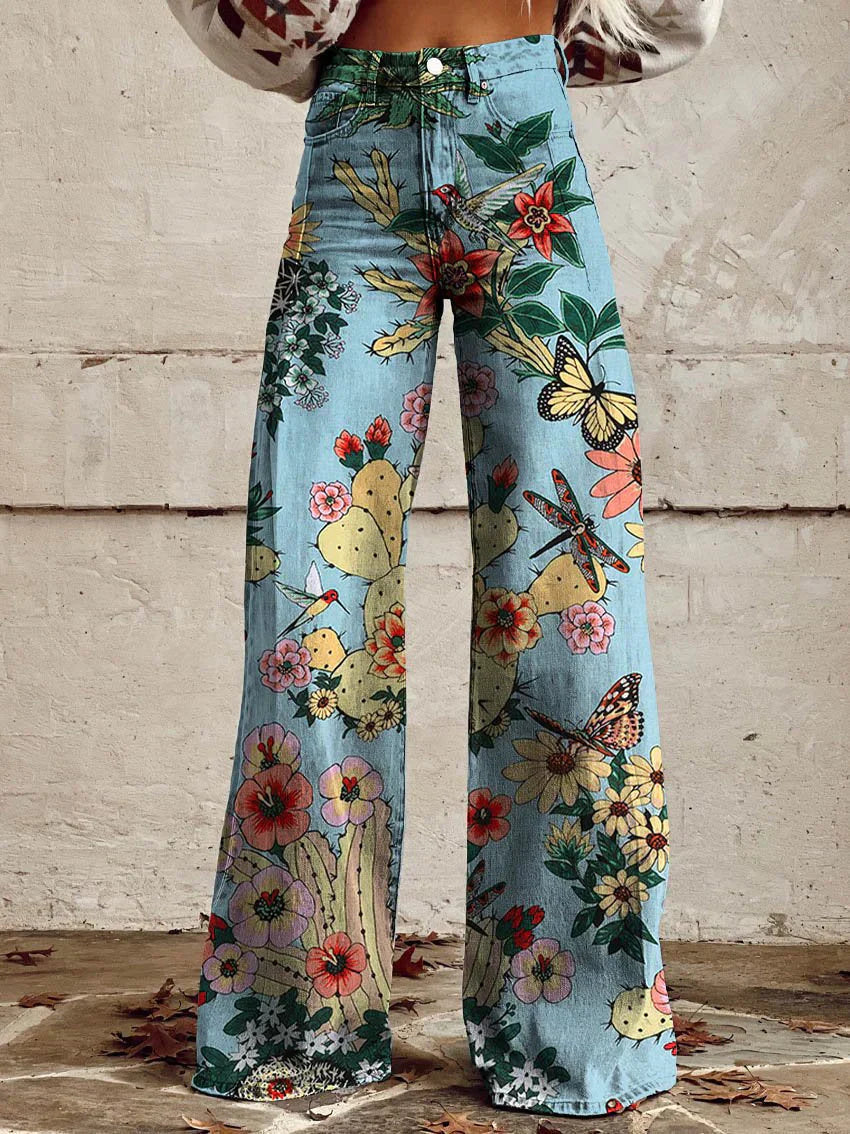 NOUVEAU RICHE Damen Lange Denim Hose Bequeme Freizeit Jeans Blau Alltag Blauer Wald