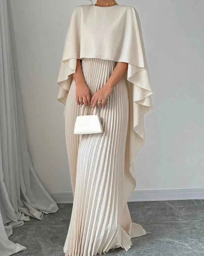 NOUVEAU RICHE Damen Abendkleid – Hoher Kragen & Elegante Faltenstruktur Beige