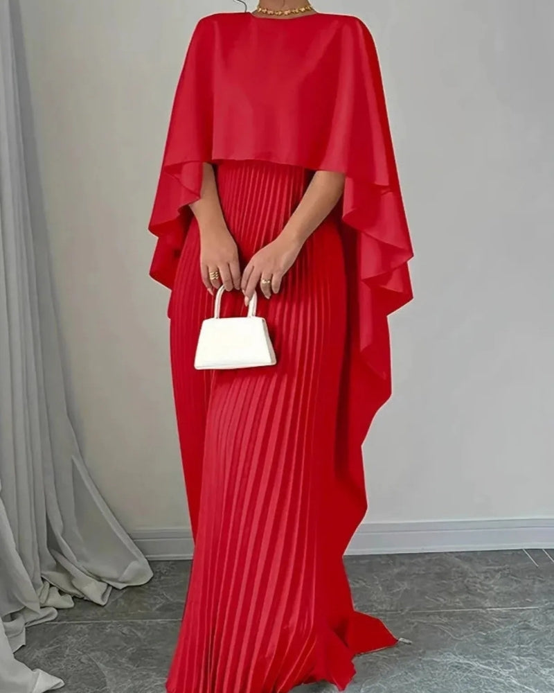NOUVEAU RICHE Damen Abendkleid – Hoher Kragen & Elegante Faltenstruktur Rot