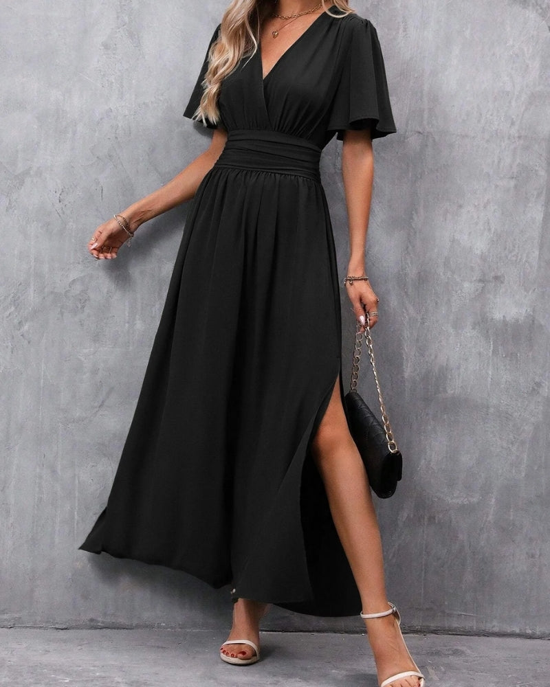 NOUVEAU RICHE Damen Maxikleid – Abendkleid - Figurbetont mit Seitenschlitz & Eleganz Schwarz