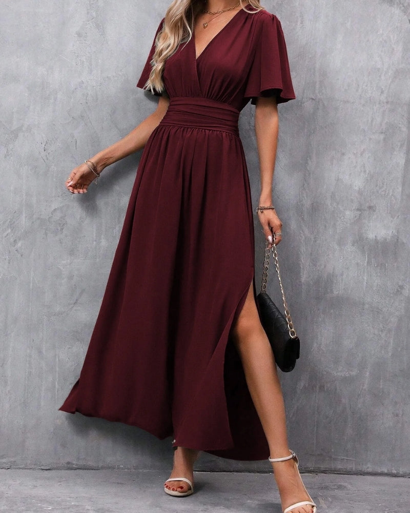 NOUVEAU RICHE Damen Maxikleid – Abendkleid - Figurbetont mit Seitenschlitz & Eleganz Weinrot