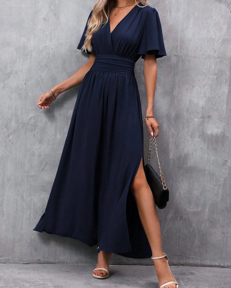 NOUVEAU RICHE Damen Maxikleid – Abendkleid - Figurbetont mit Seitenschlitz & Eleganz Marineblau