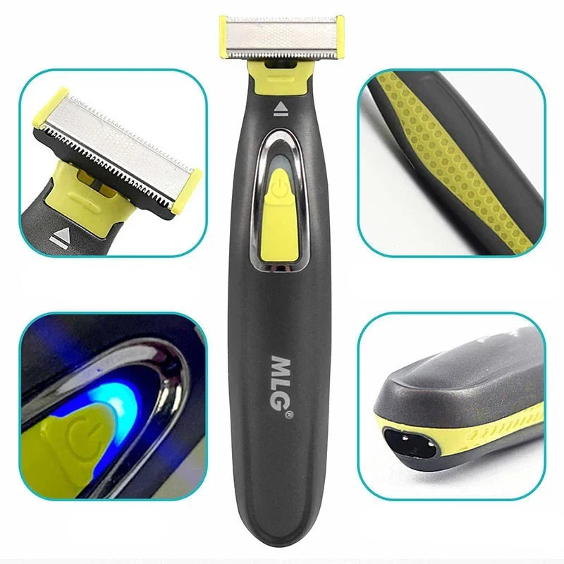 NOUVEAU RICHE Elektrischer Bodygroomer für Männer & Frauen – USB-aufladbarer T-Klingen Trimmer für Gesicht & Körper mit 3 Aufsteckkämmen