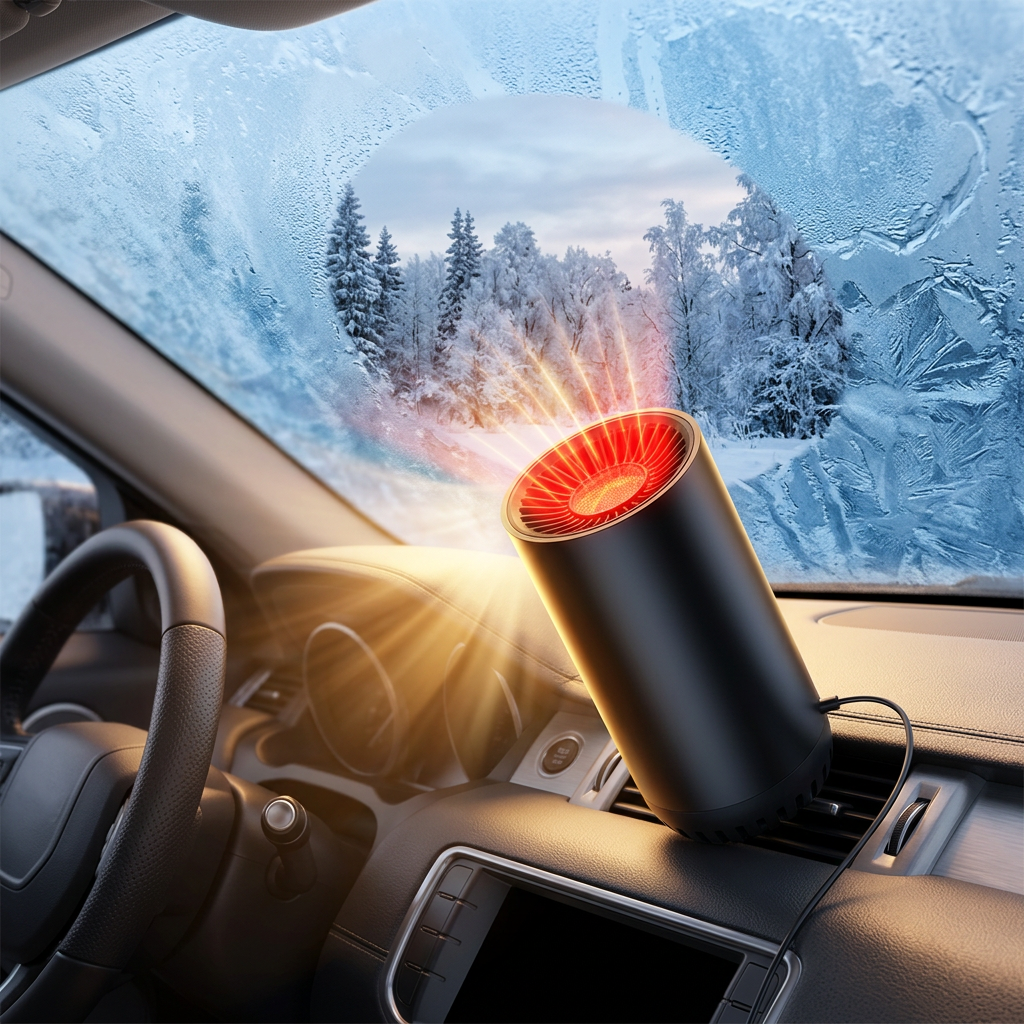 NOUVEAU RICHE Tragbare Autoheizung und Defroster – 12V Heizlüfter fürs Auto gegen Beschlag & Eis an der Scheibe, mit Halterung – FrostClear