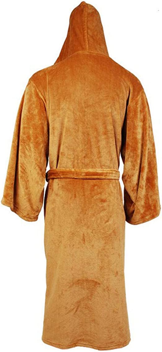 NOUVEAU RICHE Langer Flanell Bademantel Herren mit Kapuze – Warmer extralanger Morgenmantel mit Gürtel, Schwarz oder Braun – Hommes