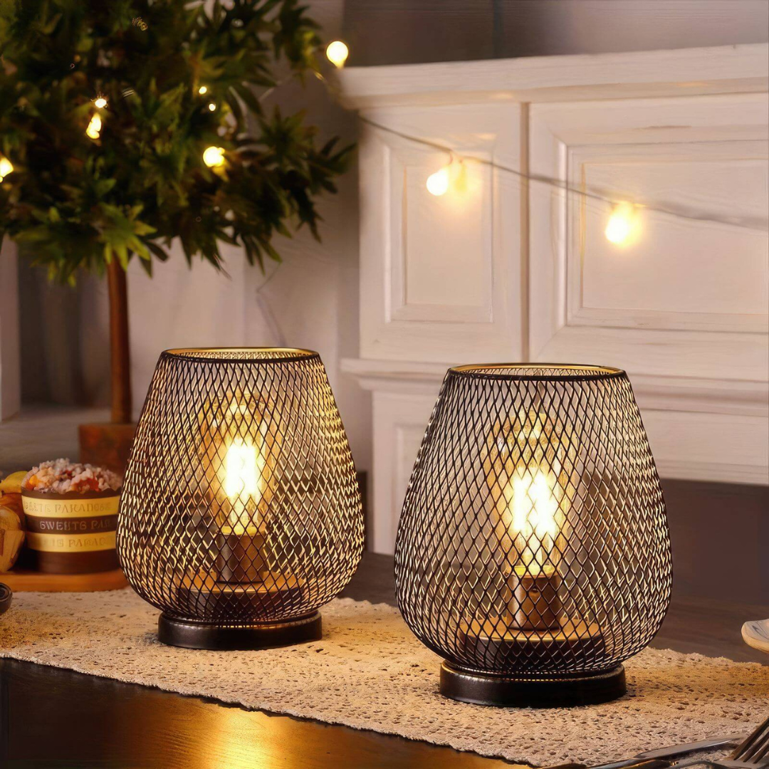 NOUVEAU RICHE Kabellose Akku Tischlampe aus Metallgeflecht – LED Stimmungslicht Warmweiss, dimmbar, für innen und aussen