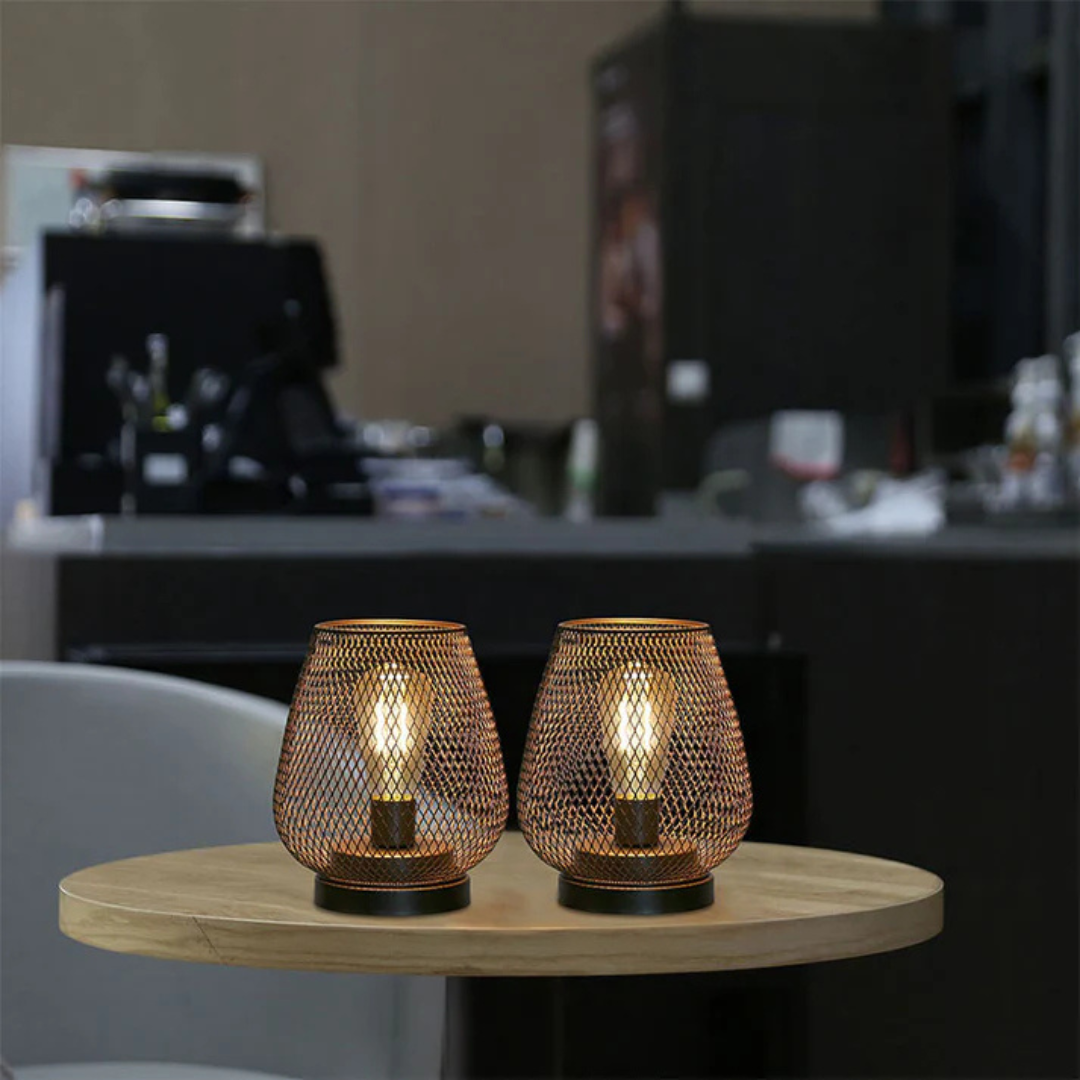 NOUVEAU RICHE Kabellose Akku Tischlampe aus Metallgeflecht – LED Stimmungslicht Warmweiss, dimmbar, für innen und aussen