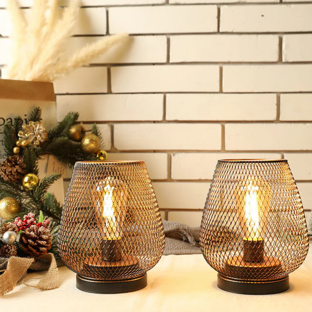NOUVEAU RICHE Kabellose Akku Tischlampe aus Metallgeflecht – LED Stimmungslicht Warmweiss, dimmbar, für innen und aussen