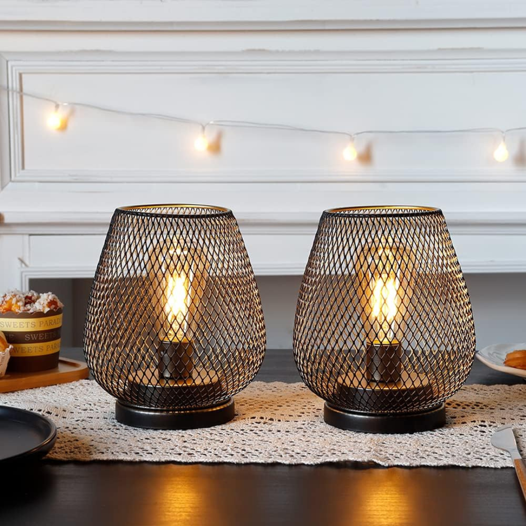 NOUVEAU RICHE Kabellose Akku Tischlampe aus Metallgeflecht – LED Stimmungslicht Warmweiss, dimmbar, für innen und aussen