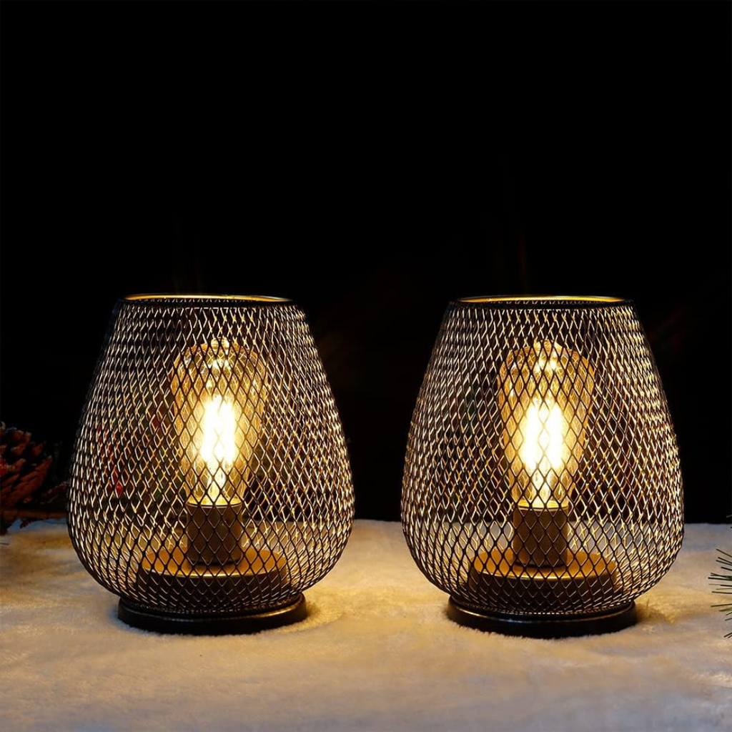 NOUVEAU RICHE Kabellose Akku Tischlampe aus Metallgeflecht – LED Stimmungslicht Warmweiss, dimmbar, für innen und aussen
