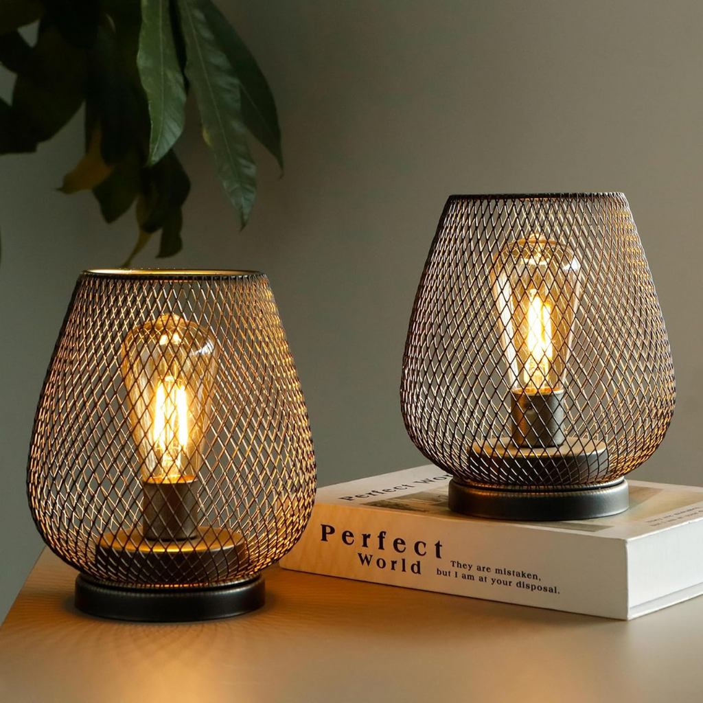 NOUVEAU RICHE Kabellose Akku Tischlampe aus Metallgeflecht – LED Stimmungslicht Warmweiss, dimmbar, für innen und aussen