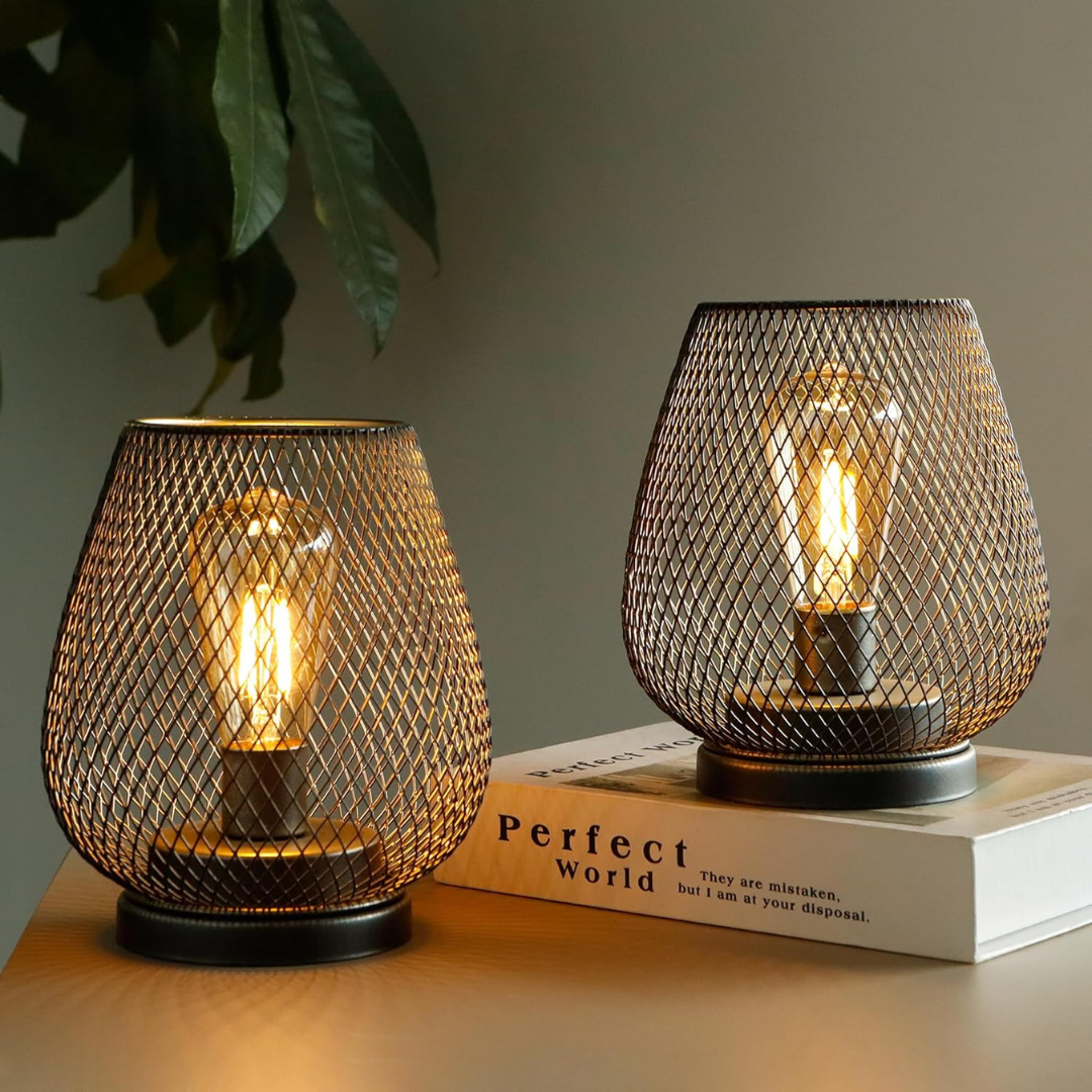 NOUVEAU RICHE Kabellose Akku Tischlampe aus Metallgeflecht – LED Stimmungslicht Warmweiss, dimmbar, für innen und aussen