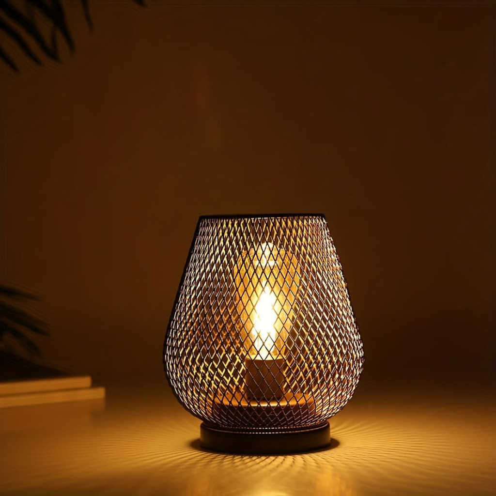 NOUVEAU RICHE Kabellose Akku Tischlampe aus Metallgeflecht – LED Stimmungslicht Warmweiss, dimmbar, für innen und aussen