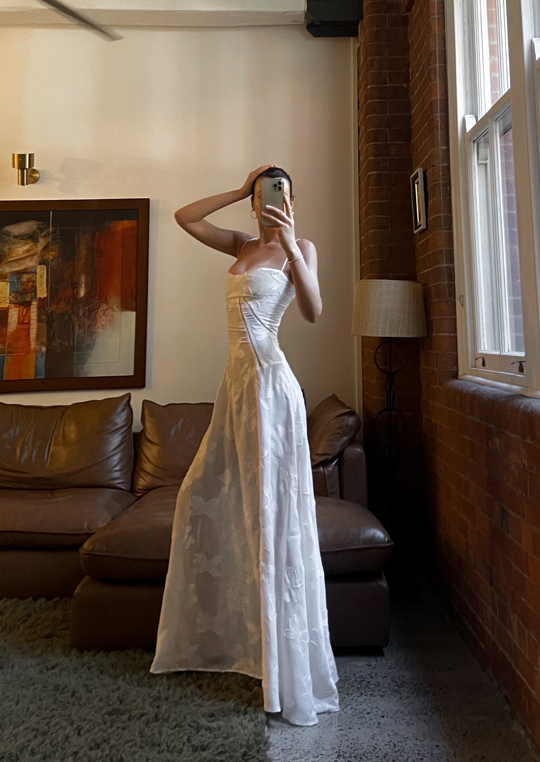 NOUVEAU RICHE Vintage Maxikleid in Creme mit Blumenmuster für Elegante Anlässe und Romantische Momente