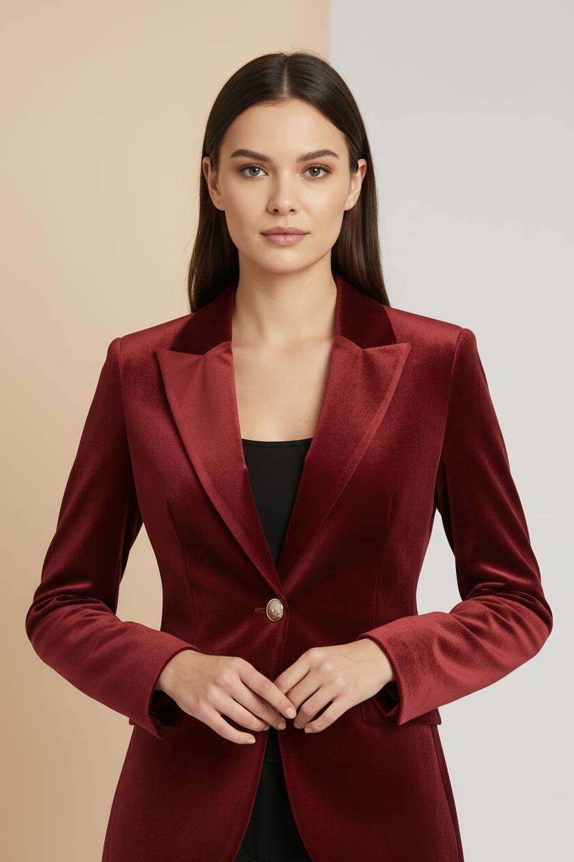 Samtblazer Smaragdgrün Mit Goldenen Knopfakzenten Elegant