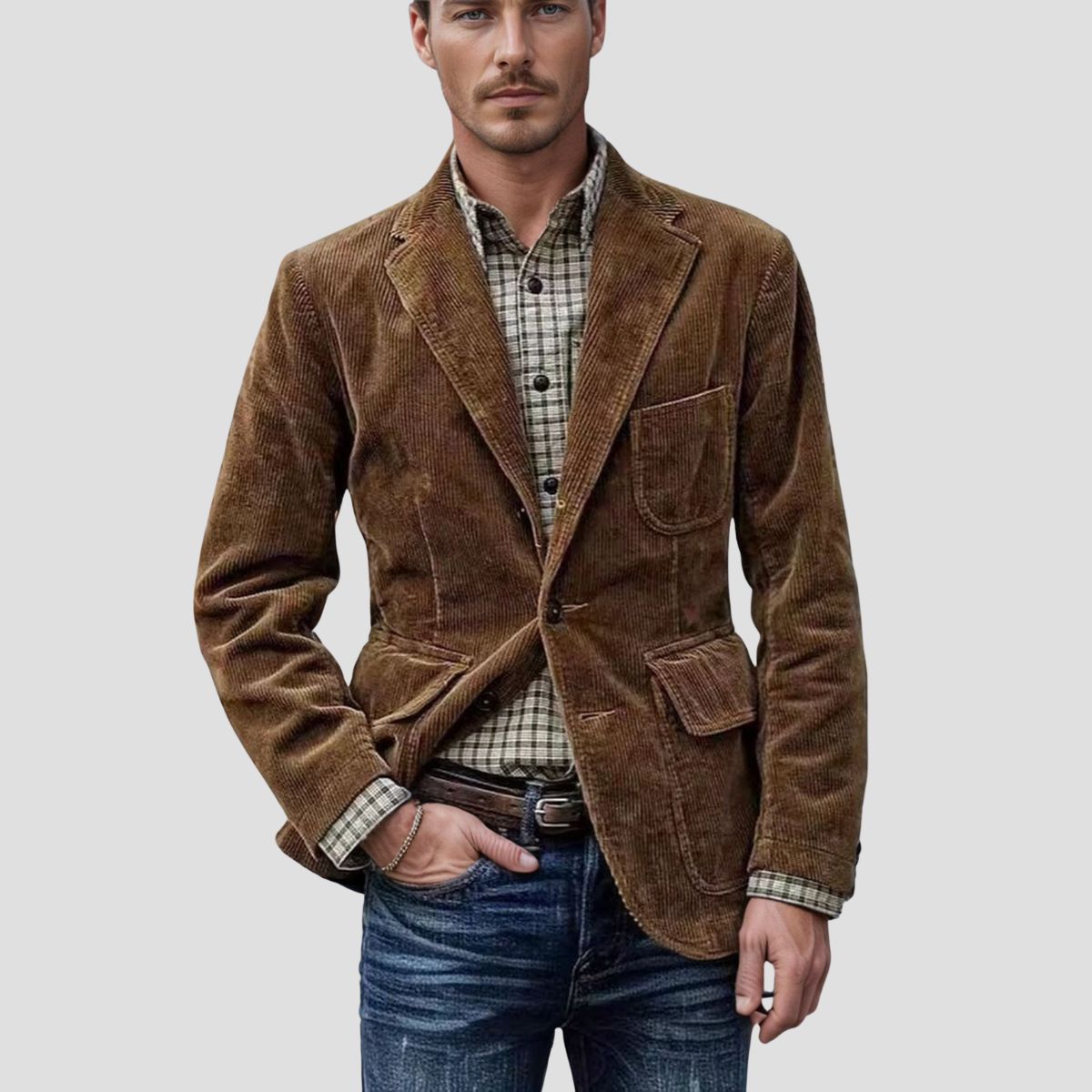 NOUVEAU RICHE Cordjacke Mit Drei Taschen Taillierter Schnitt Weicher Cord Braun