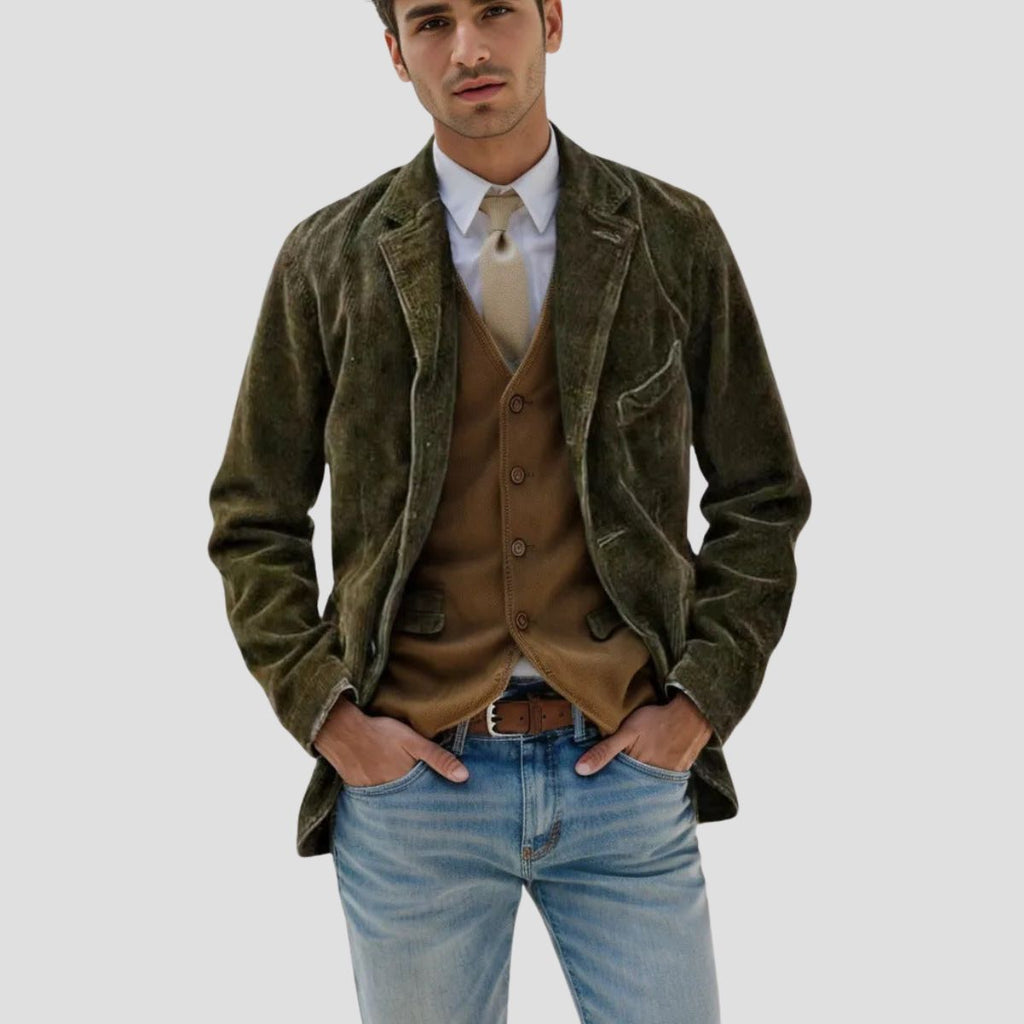 NOUVEAU RICHE Cordjacke Mit Drei Taschen Taillierter Schnitt Weicher Cord Militärgrün