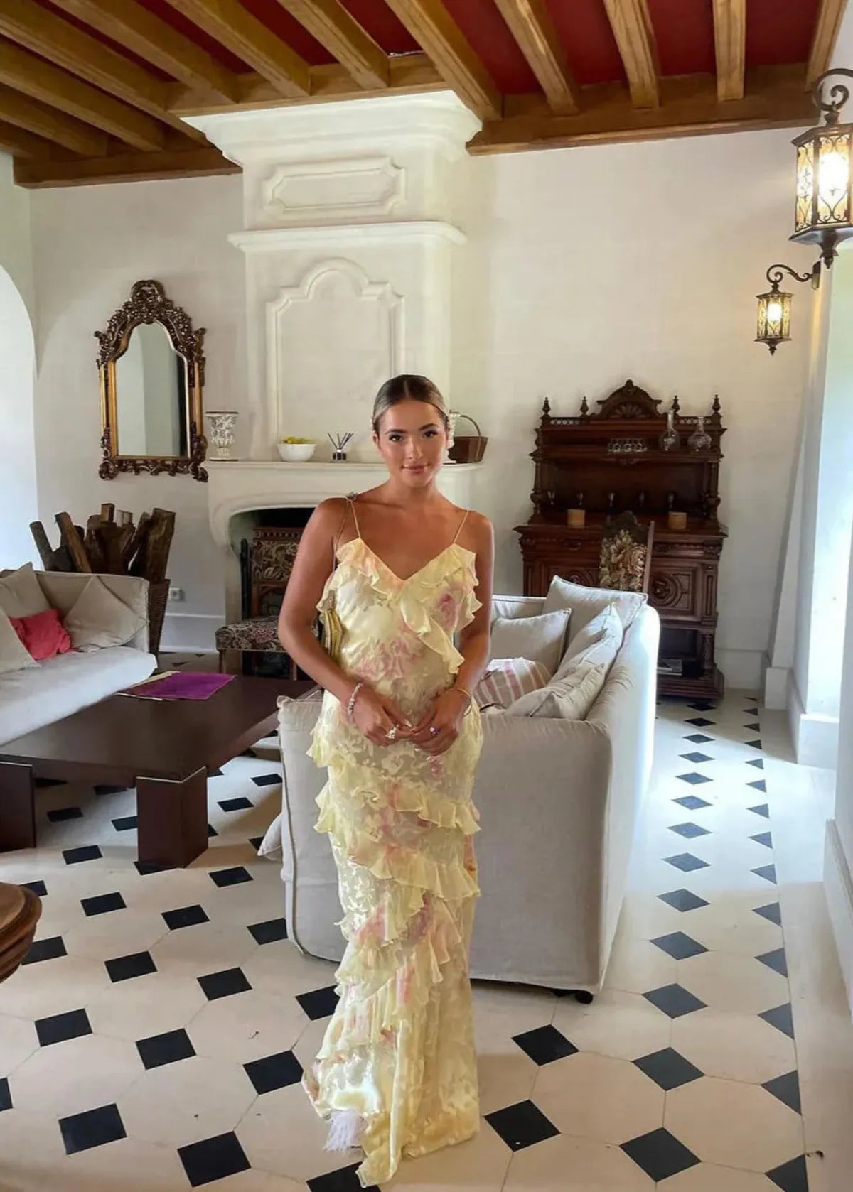 NOUVEAU RICHE Maxikleid mit Rüschen, V-Ausschnitt und Sommerdesign