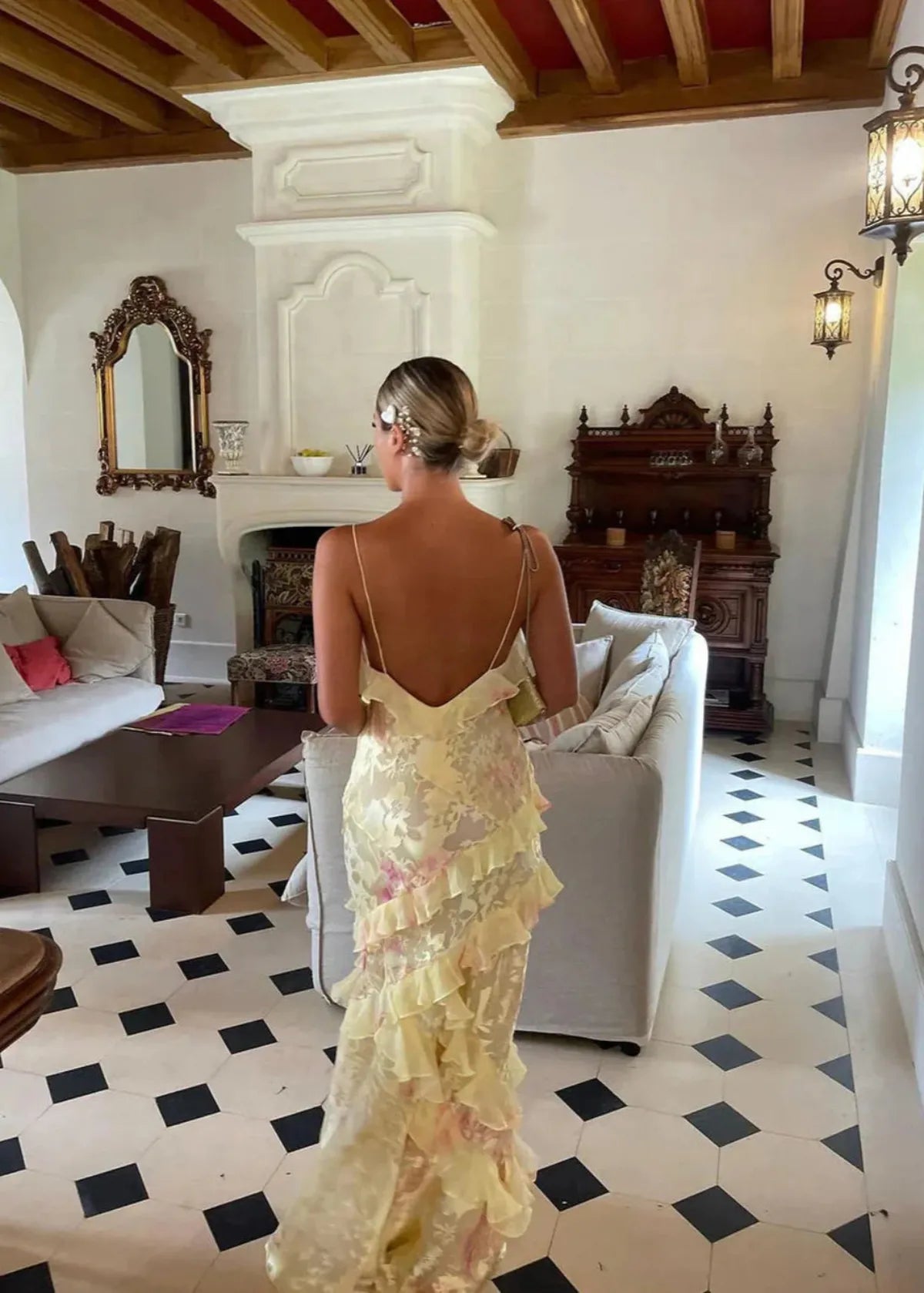 NOUVEAU RICHE Maxikleid mit Rüschen, V-Ausschnitt und Sommerdesign