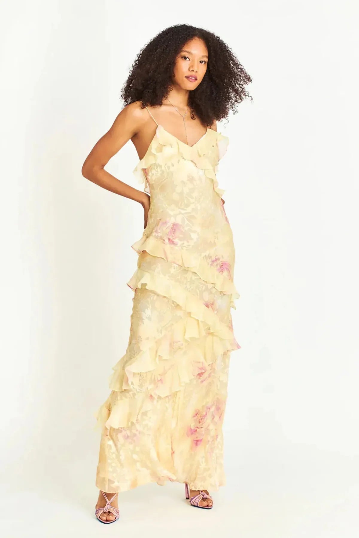 NOUVEAU RICHE Maxikleid mit Rüschen, V-Ausschnitt und Sommerdesign