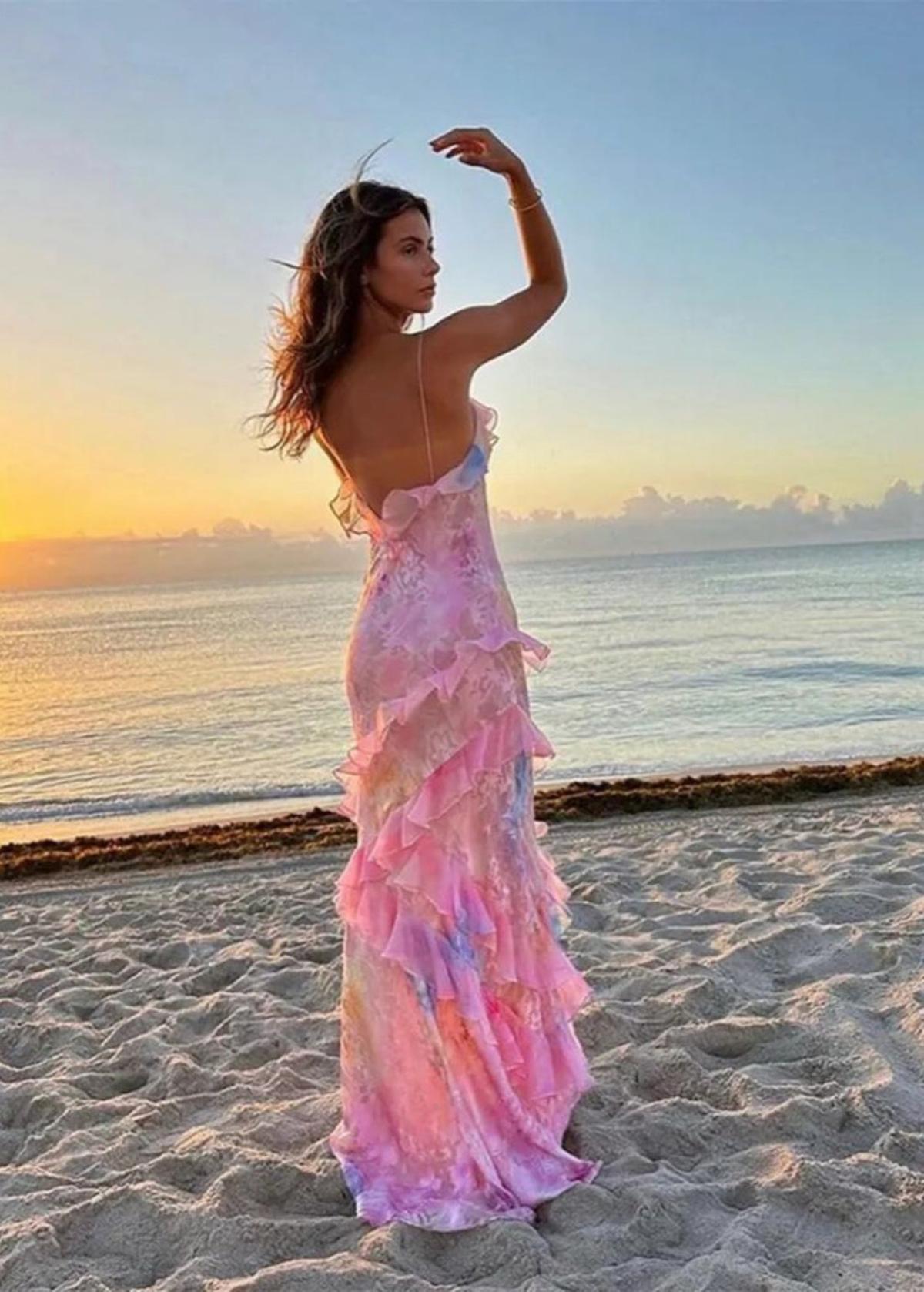 NOUVEAU RICHE Maxikleid mit Rüschen, V-Ausschnitt und Sommerdesign