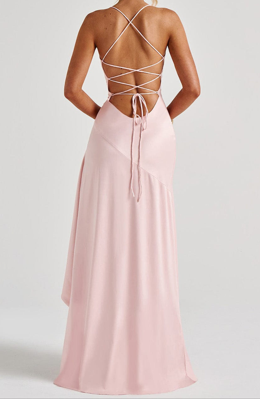 NOUVEAU RICHE Elegantes Satin Maxikleid In Blush Für Gala Hochzeit Anlass