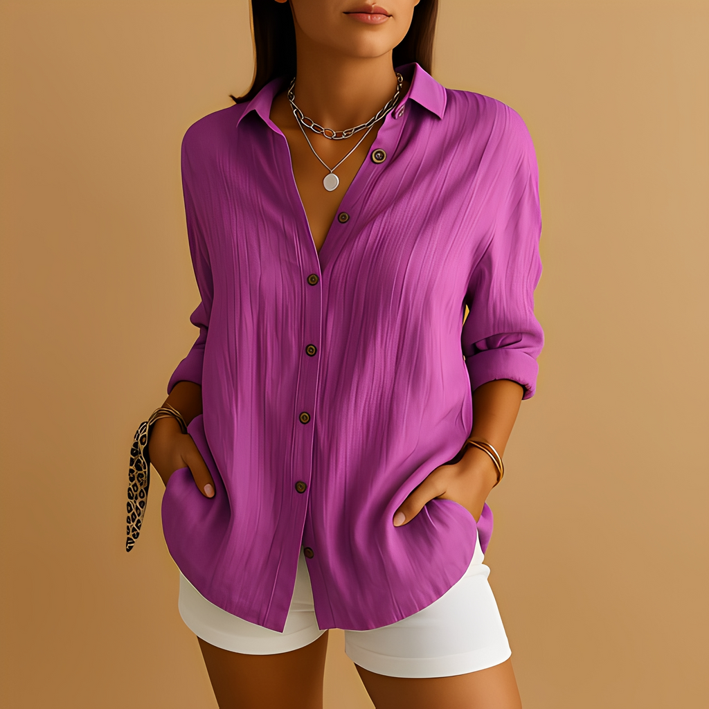 NOUVEAU RICHE Bonera | Damen Langarmbluse – Reiner Baumwollstoff, Atmungsaktiver Komfort & Leichtes Design Violett
