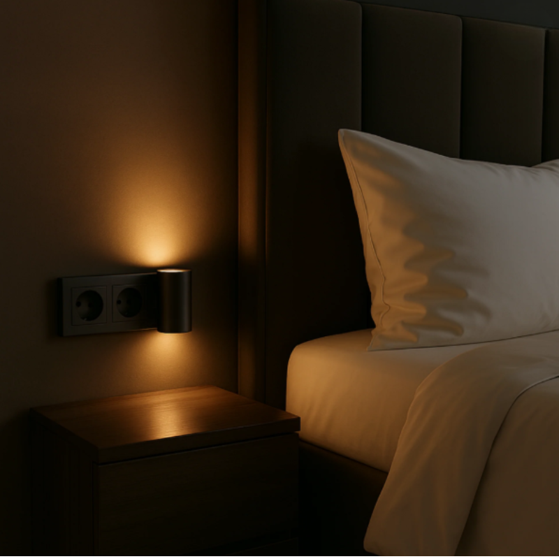 NOUVEAU RICHE LED Steckdosenleuchte – Dimmbares Nachtlicht mit Tag/Nacht-Sensor, 10W Warmlicht, für Schlafzimmer & Flur, Schwarz oder Weiss