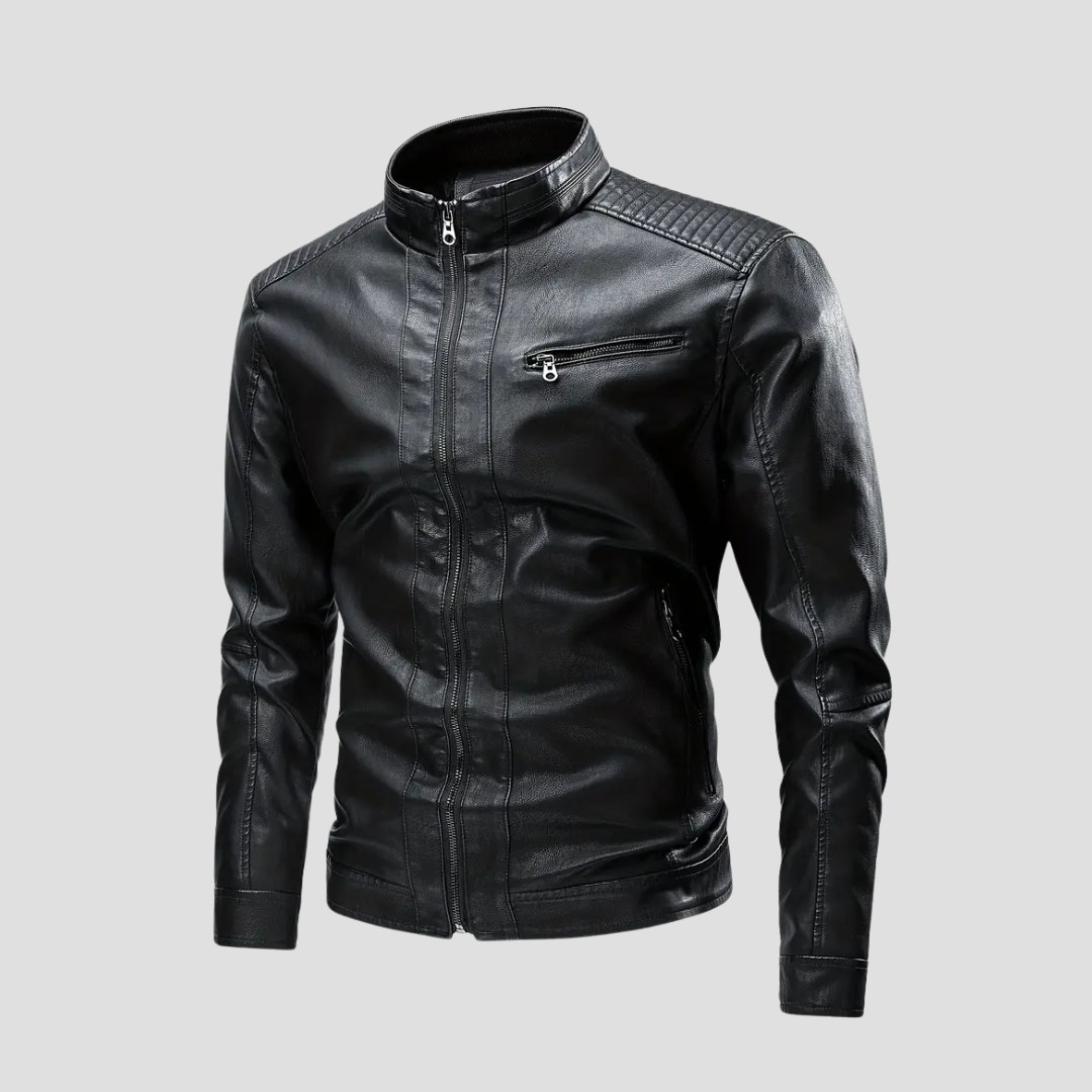 NOUVEAU RICHE Bikerjacke Kunstleder Vintage Details Schlanke Passform Schwarz