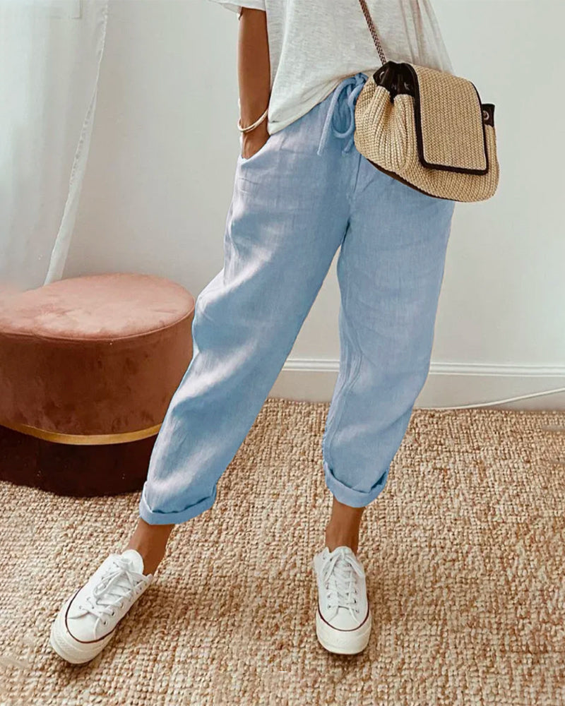 NOUVEAU RICHE Atmungsaktive High Waist Anti Schweiß Luxushose Für Alltag Blau