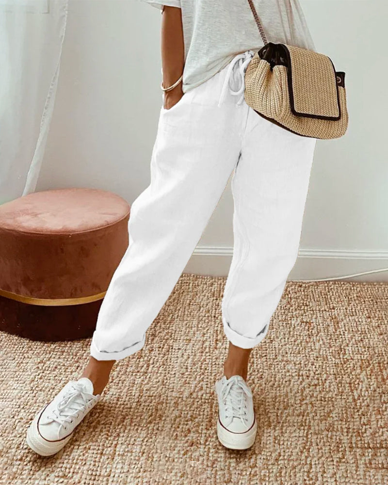 NOUVEAU RICHE Atmungsaktive High Waist Anti Schweiß Luxushose Für Alltag Weiß
