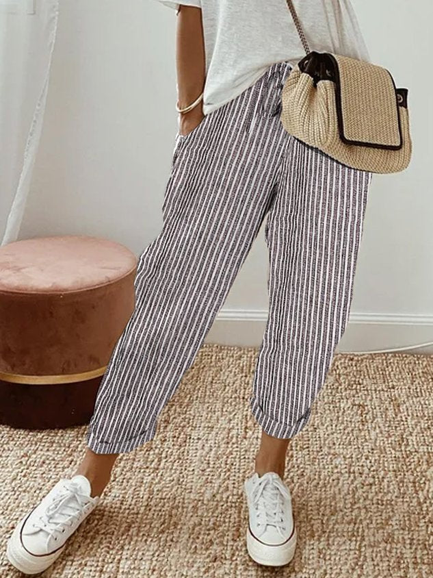 NOUVEAU RICHE Atmungsaktive High Waist Anti Schweiß Luxushose Für Alltag Grau (Gestreift)