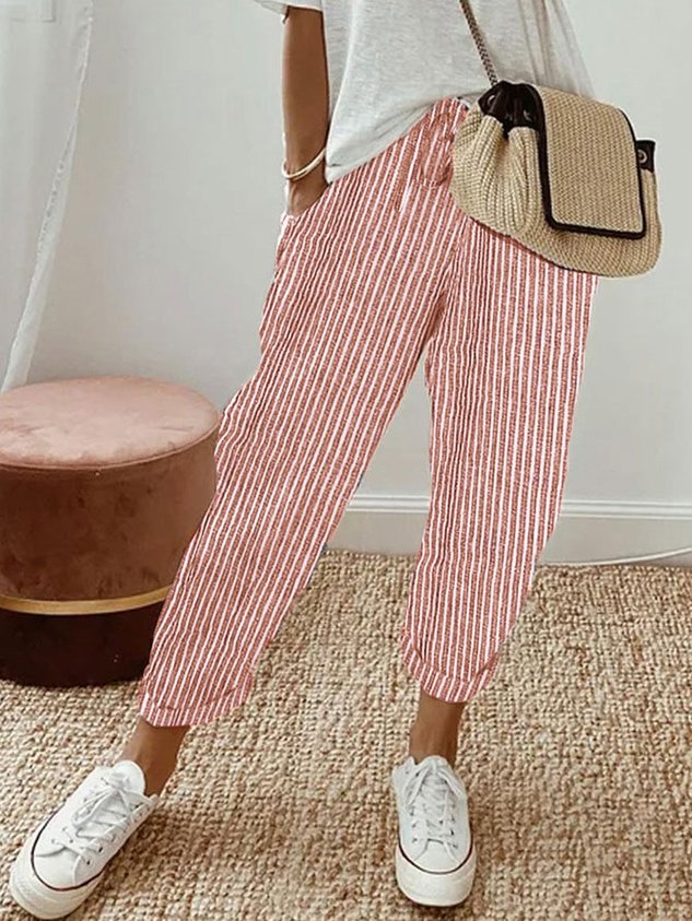 NOUVEAU RICHE Atmungsaktive High Waist Anti Schweiß Luxushose Für Alltag Rot (Gestreift)