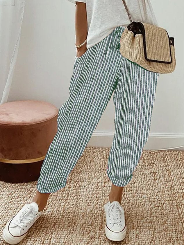 NOUVEAU RICHE Atmungsaktive High Waist Anti Schweiß Luxushose Für Alltag Grün (Gestreift)