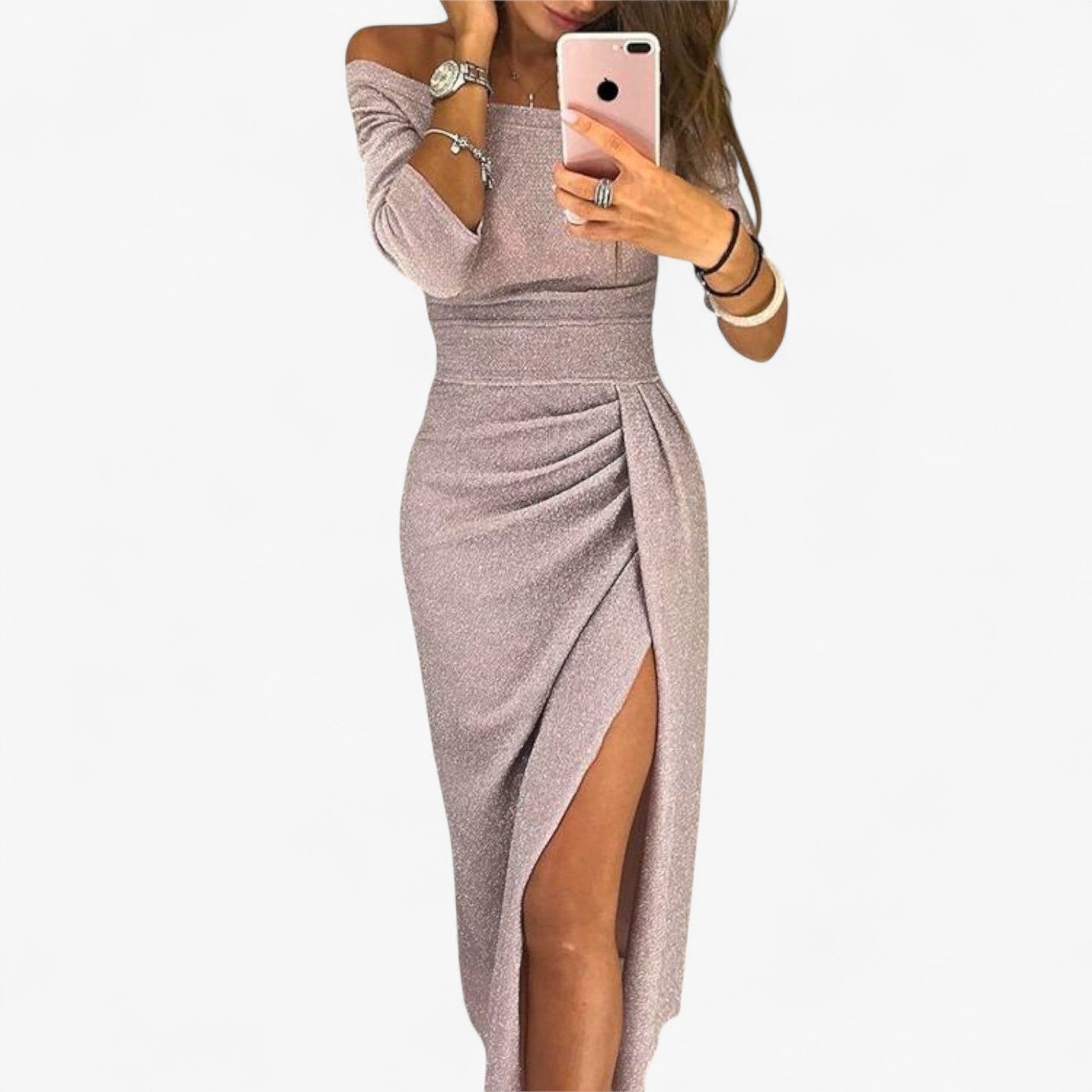 NOUVEAU RICHE Lyvanto | Elegantes Damenkleid – Schulterfrei & raffiniertes Design Lila