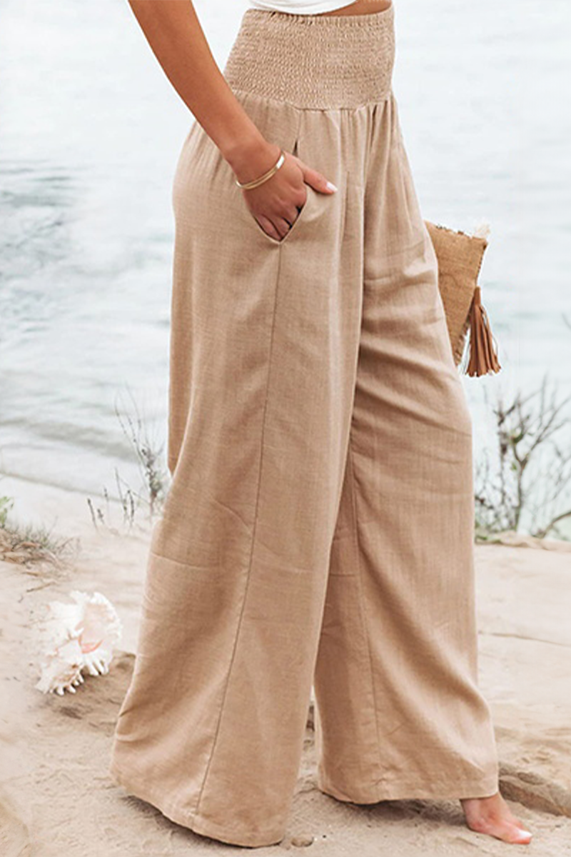 NOUVEAU RICHE Palazzohose Mit Gesmocktem Bund Hoher Taille Weite Bequem Khaki 8 (S)