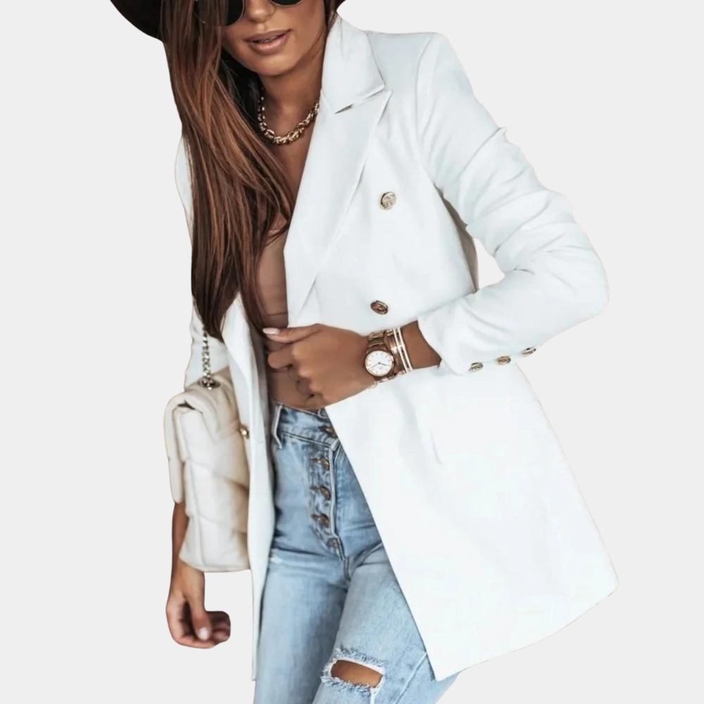 NOUVEAU RICHE Eleganter Blazer Für Frauen Aus Polyester Mit Zeitlosem Design Für Alltag Und Abendveranstaltungen Weiß
