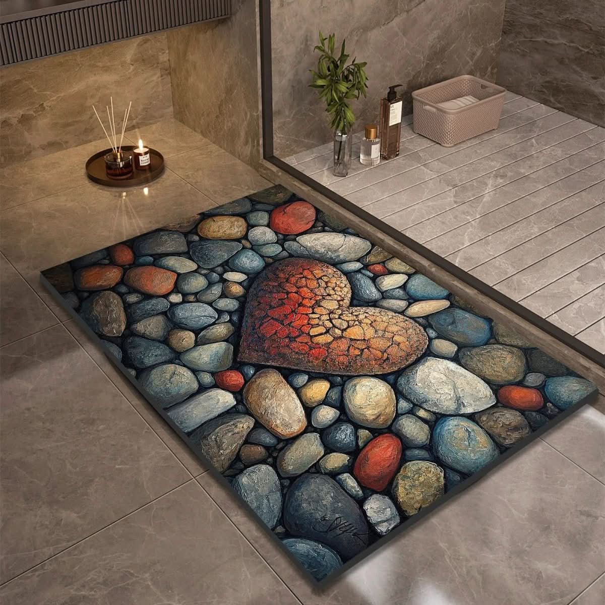 NOUVEAU RICHE Diatomit Badematte mit rutschfester Gummiunterseite – Schnelltrocknender Badvorleger, 17 Designs, 40x60 bis 60x90 cm Design 10