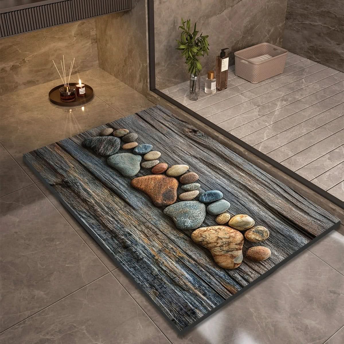 NOUVEAU RICHE Diatomit Badematte mit rutschfester Gummiunterseite – Schnelltrocknender Badvorleger, 17 Designs, 40x60 bis 60x90 cm Design 5
