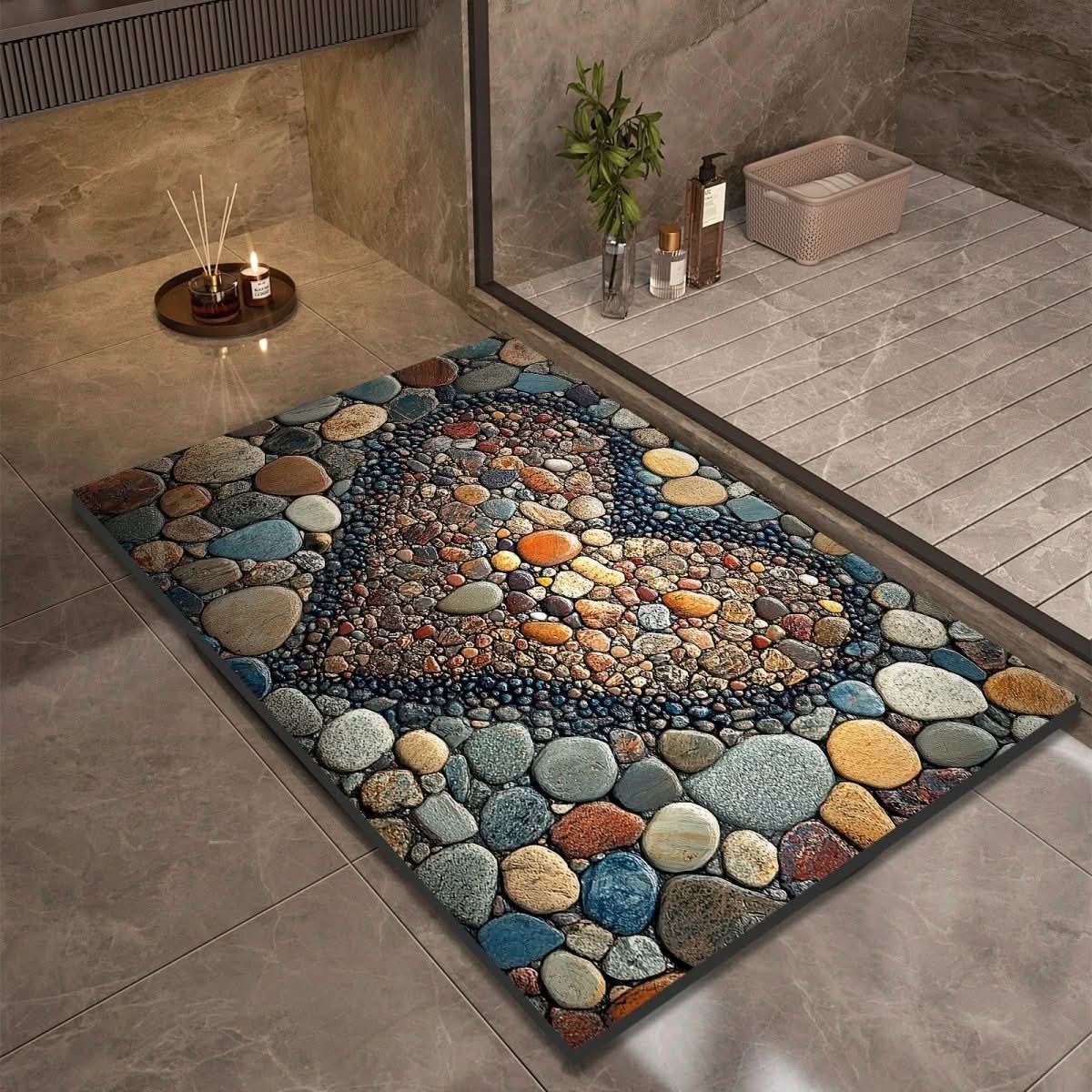 NOUVEAU RICHE Diatomit Badematte mit rutschfester Gummiunterseite – Schnelltrocknender Badvorleger, 17 Designs, 40x60 bis 60x90 cm Design 15