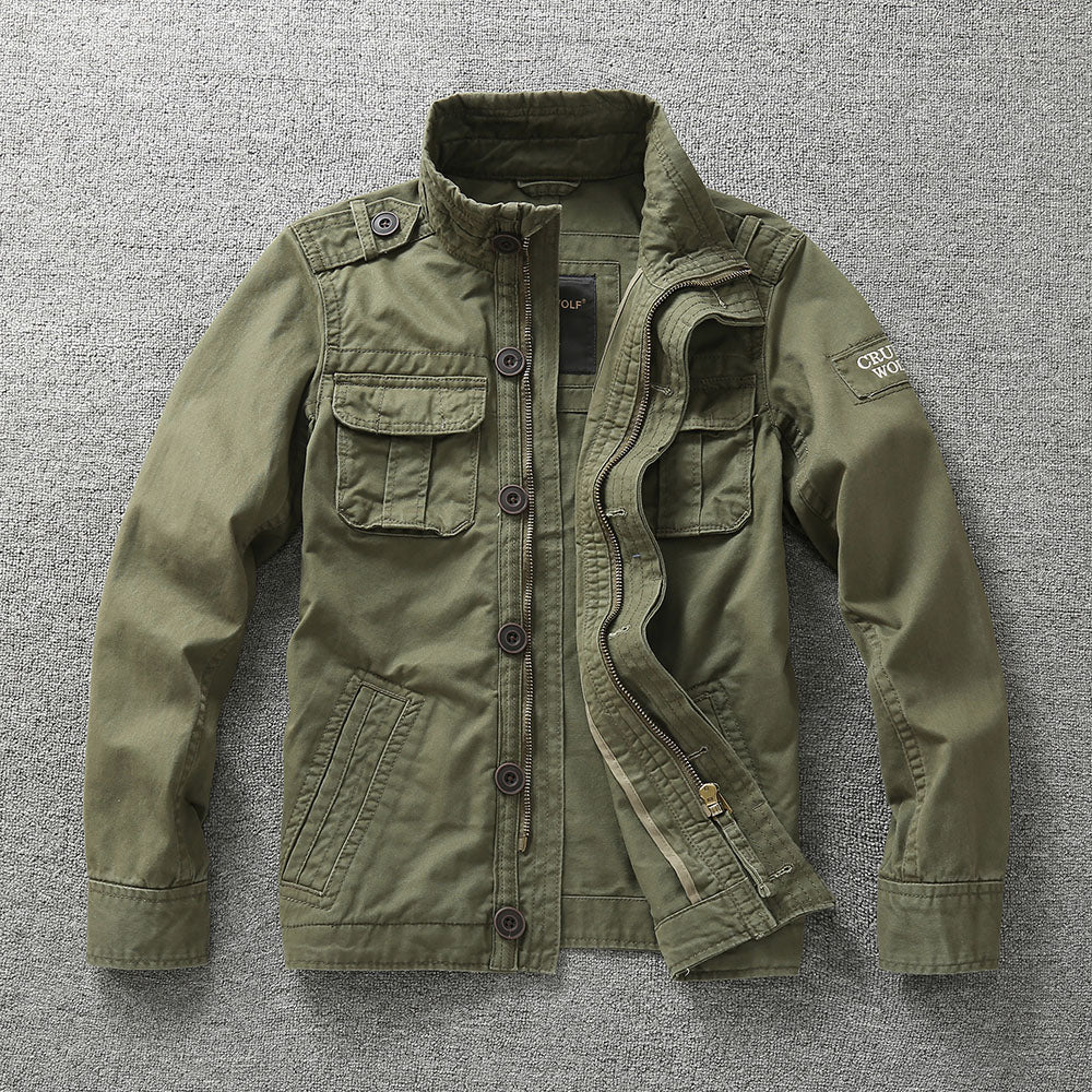 NOUVEAU RICHE Arbeitsjacke im Militärstil aus 100 Prozent Baumwolle mit Schmaler Passform und Zwei Brusttaschen für Herren