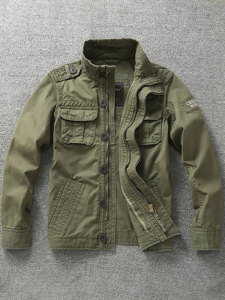 NOUVEAU RICHE Arbeitsjacke im Militärstil aus 100 Prozent Baumwolle mit Schmaler Passform und Zwei Brusttaschen für Herren