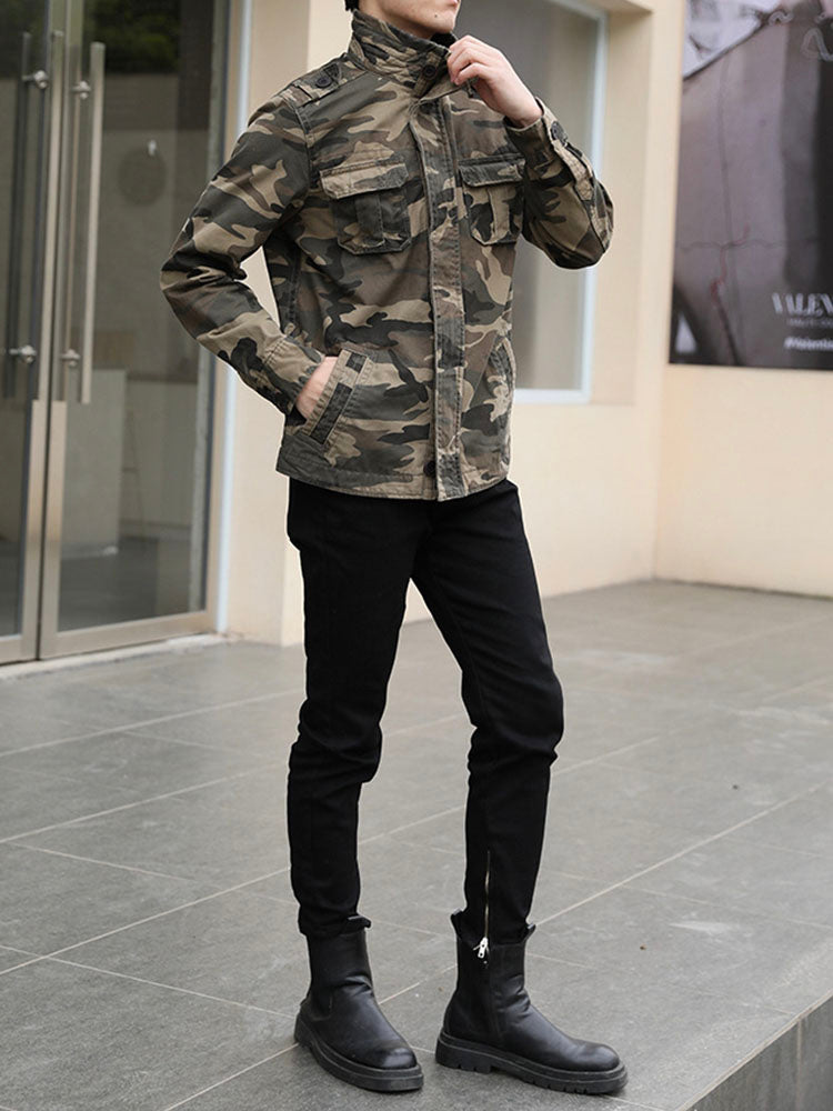 NOUVEAU RICHE Arbeitsjacke im Militärstil aus 100 Prozent Baumwolle mit Schmaler Passform und Zwei Brusttaschen für Herren