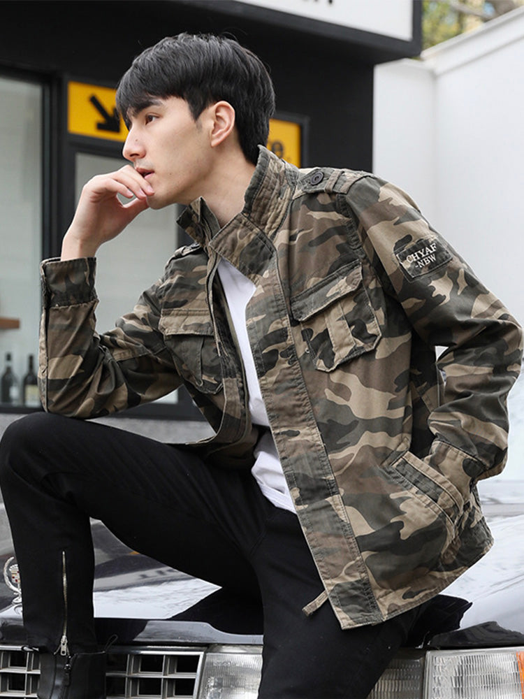 NOUVEAU RICHE Arbeitsjacke im Militärstil aus 100 Prozent Baumwolle mit Schmaler Passform und Zwei Brusttaschen für Herren