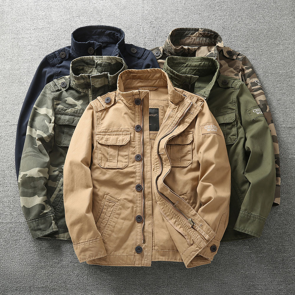 NOUVEAU RICHE Arbeitsjacke im Militärstil aus 100 Prozent Baumwolle mit Schmaler Passform und Zwei Brusttaschen für Herren