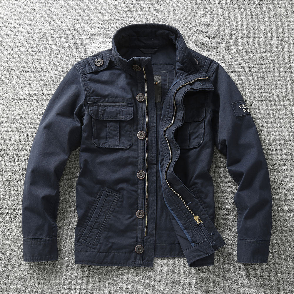 NOUVEAU RICHE Arbeitsjacke im Militärstil aus 100 Prozent Baumwolle mit Schmaler Passform und Zwei Brusttaschen für Herren