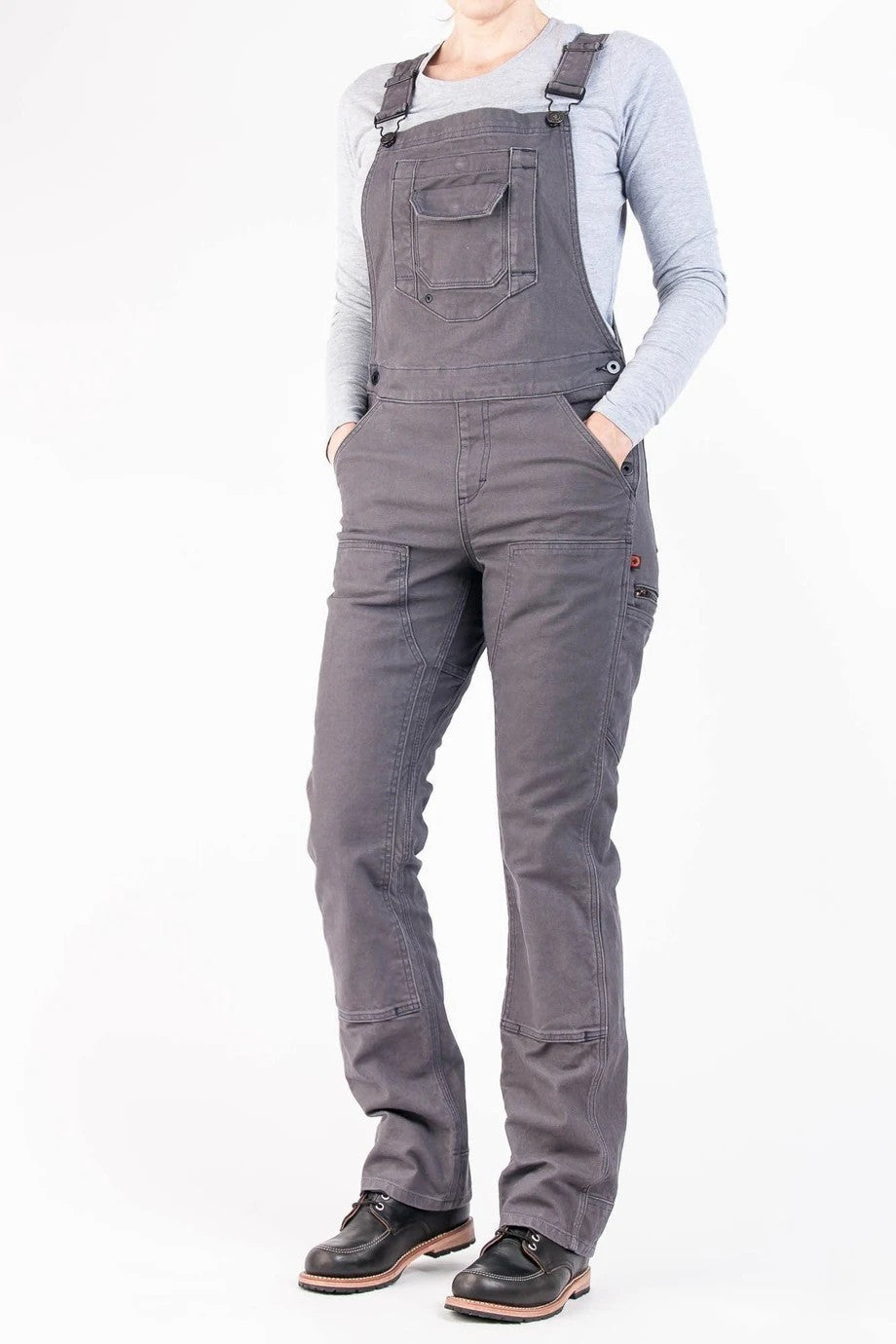 NOUVEAU RICHE Arbeitslatzhose Aus Stretch Canvas Für Damen Mit Verstellbaren Trägern Und Strapazierfähigem Material Für Komfort Bei Harte Arbeit Graues Canvas 2XL