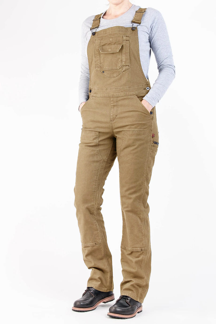 NOUVEAU RICHE Arbeitslatzhose Aus Stretch Canvas Für Damen Mit Verstellbaren Trägern Und Strapazierfähigem Material Für Komfort Bei Harte Arbeit Khaki Canvas