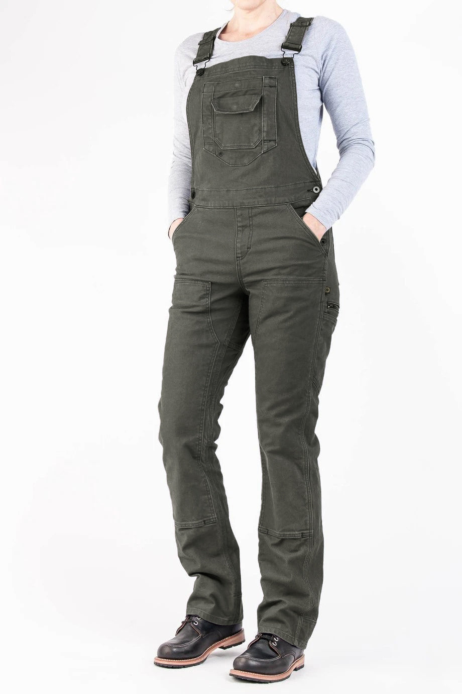 NOUVEAU RICHE Arbeitslatzhose Aus Stretch Canvas Für Damen Mit Verstellbaren Trägern Und Strapazierfähigem Material Für Komfort Bei Harte Arbeit Dunkelgrün
