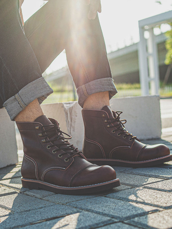 NOUVEAU RICHE Arbeitsstiefel Aus Echtem Rindsleder Für Herren Robuste Und Stilvolle Schnürstiefel Für Arbeit Und Freizeit Braun